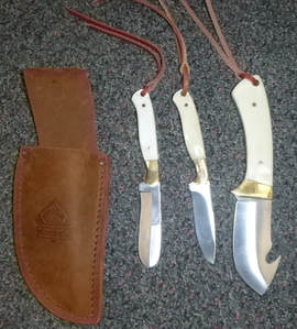 Puma SGB TrophyCare 3 Piece White Bone Knife Set with Leather Sheath